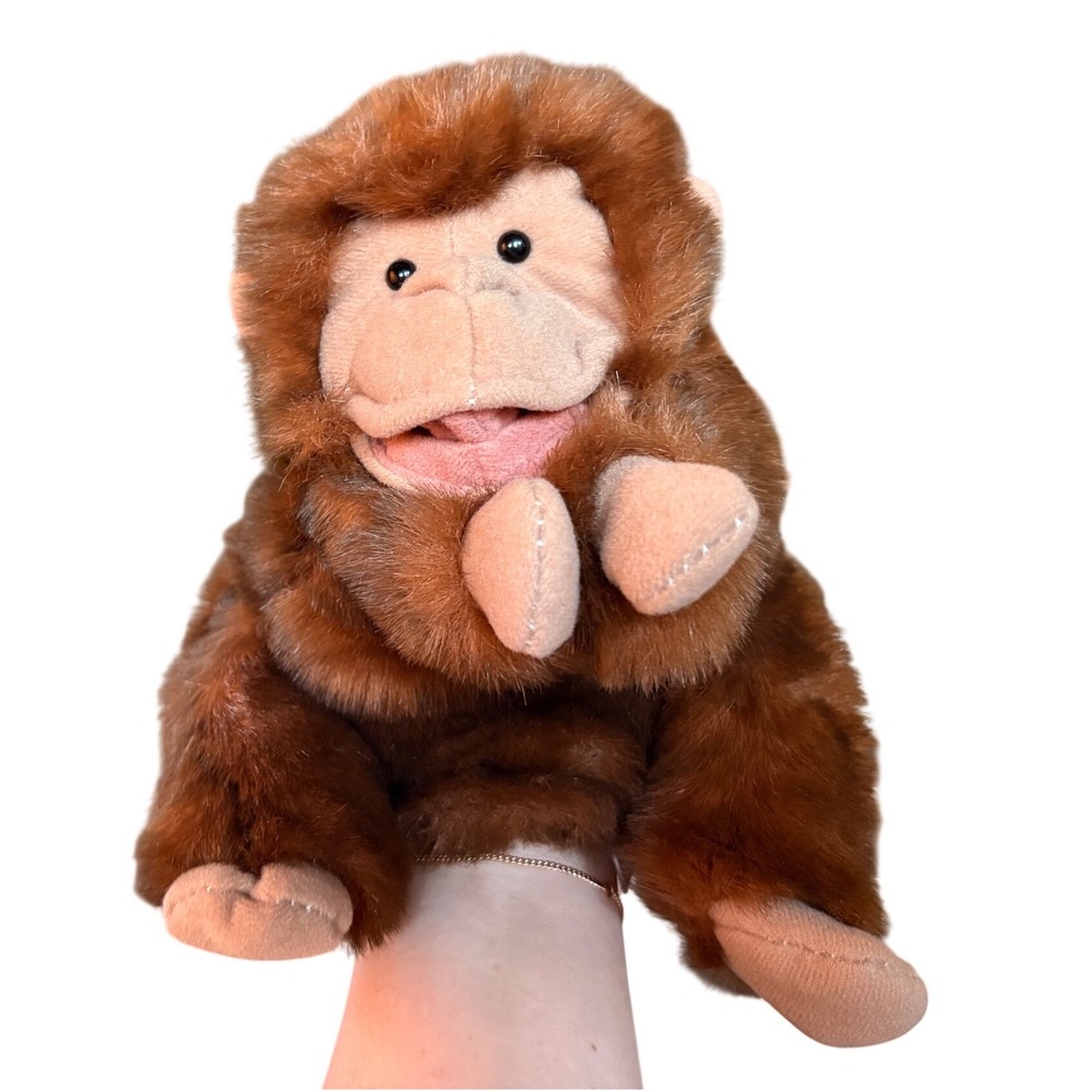 Folktails Folkmanis Small Monkey puppet. Brown 10" Stuffed Animal 14" Tail EUC